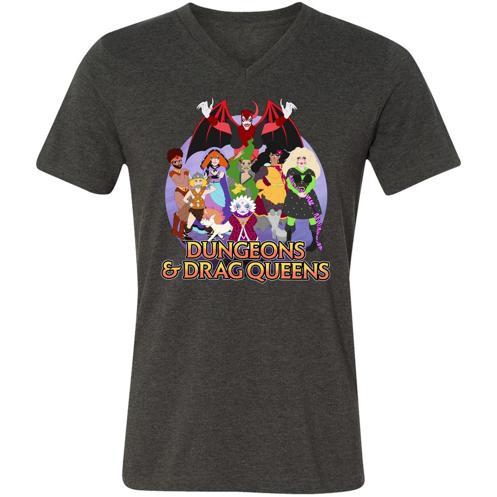 Dungeons n Drag Queens Cartoon Unisex V-Neck T-Shirt - Dark Grey Heather - 8
