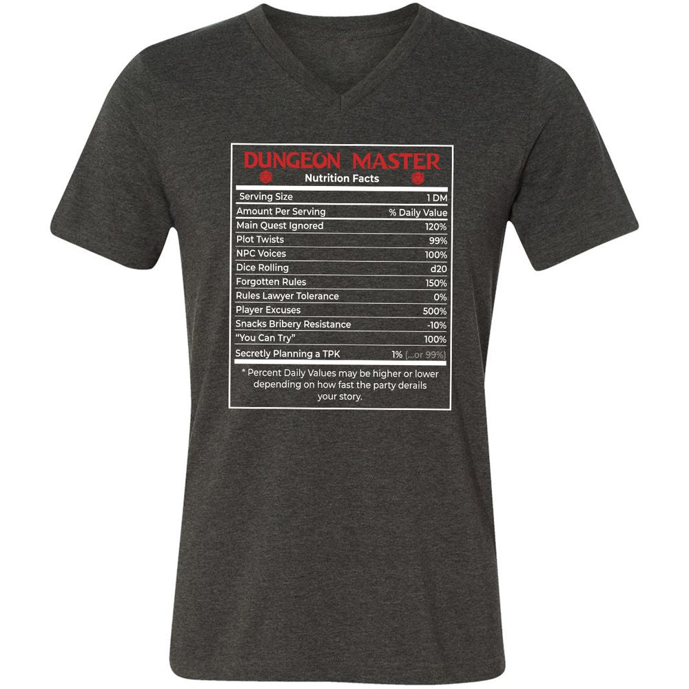 Dungeon Master Nutrition Facts Unisex V-Neck T-Shirt - Dark Grey Heather - 8