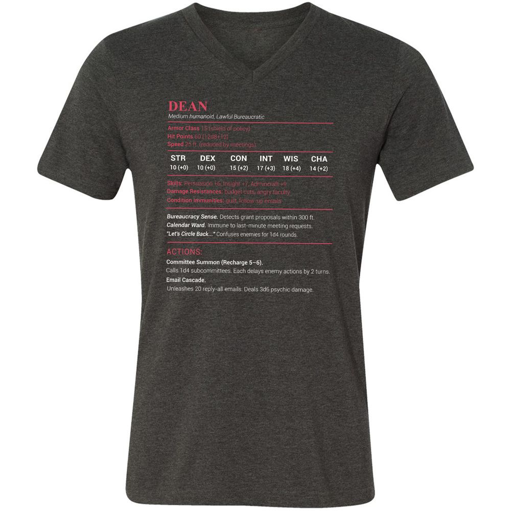 Dean Stats Unisex V-Neck T-Shirt - Dark Grey Heather - 8