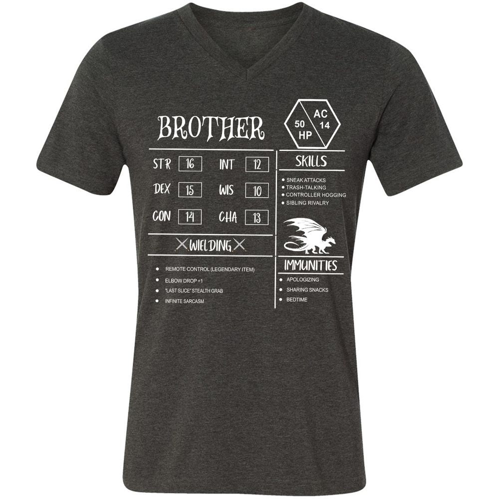 Brother Stats Unisex V-Neck T-Shirt - Dark Grey Heather - 8