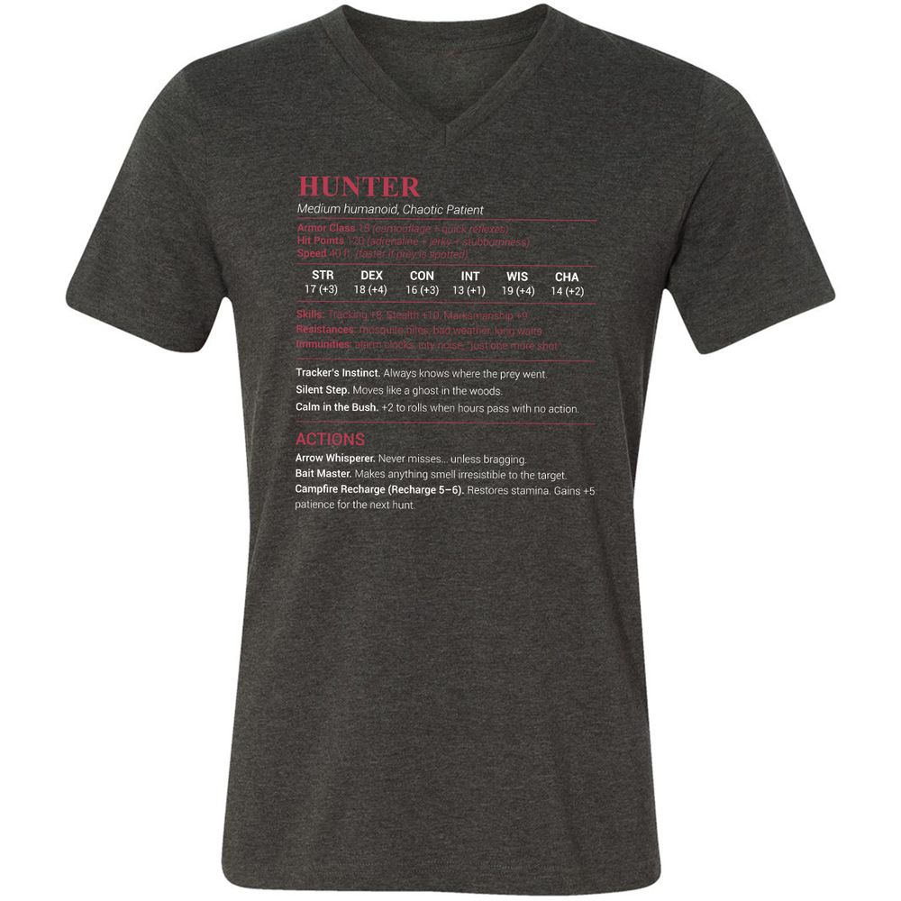 Hunter Stats Unisex V-Neck T-Shirt - Dark Grey Heather - 8
