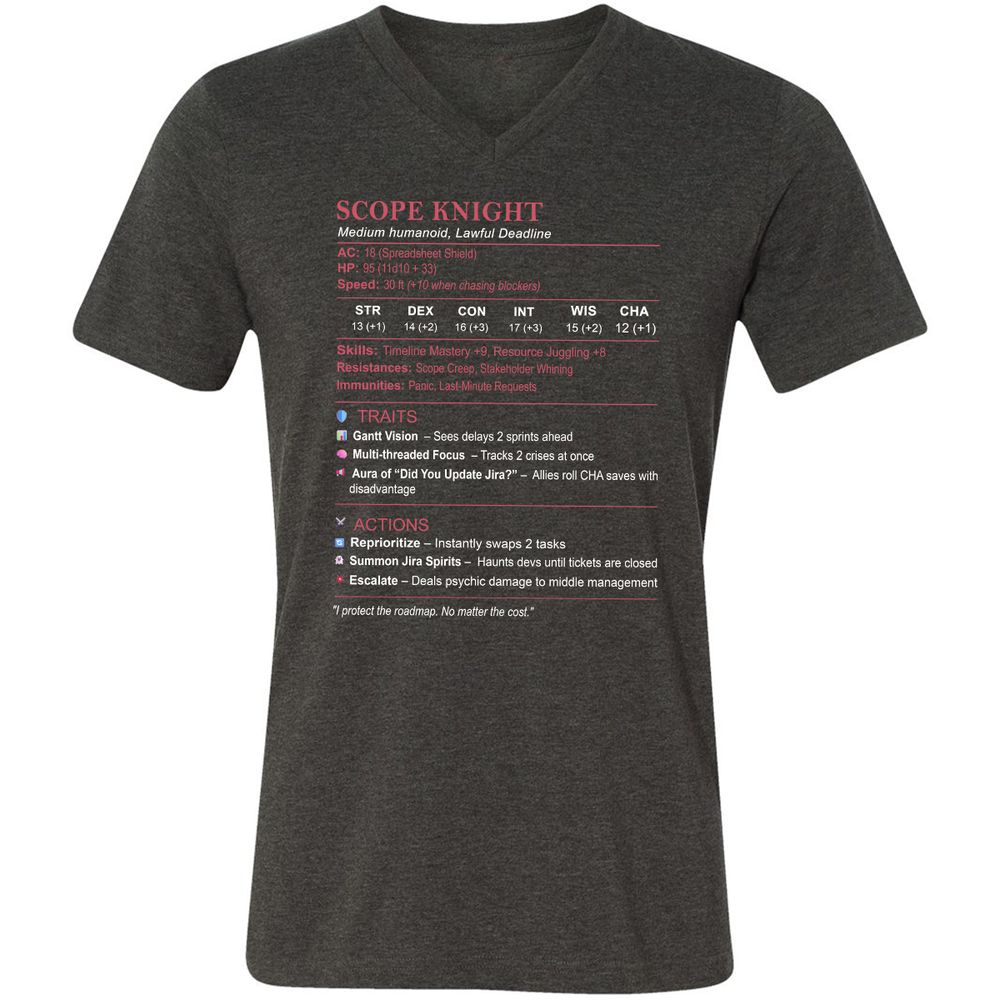 PM Stats Unisex V-Neck T-Shirt - Dark Grey Heather - 8
