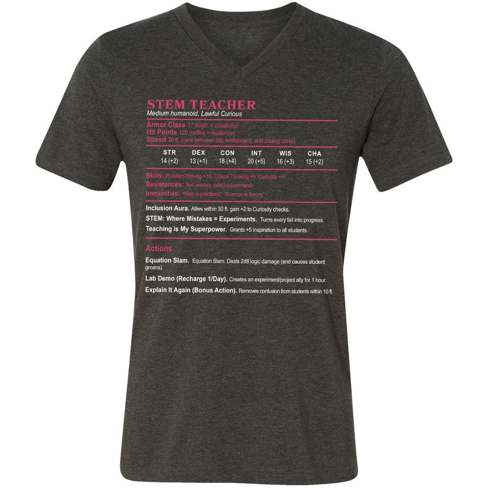STEM TEACHER Unisex V-Neck T-Shirt - Dark Grey Heather - 8
