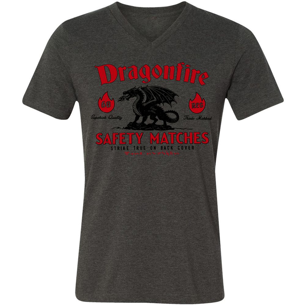 Dragonfire Unisex V-Neck T-Shirt - Dark Grey Heather - 8