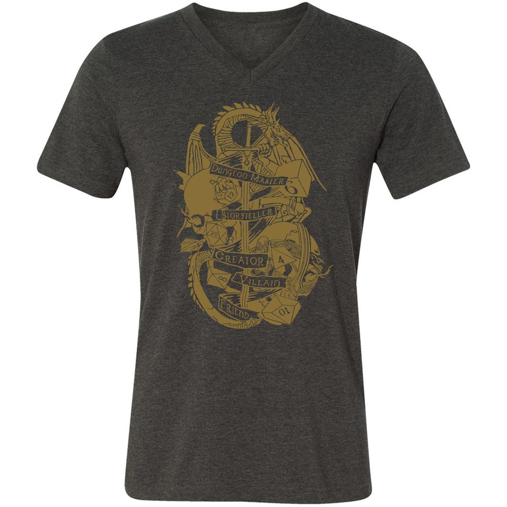 Dungeon Master Dragon Unisex V-Neck T-Shirt - Dark Grey Heather - 8