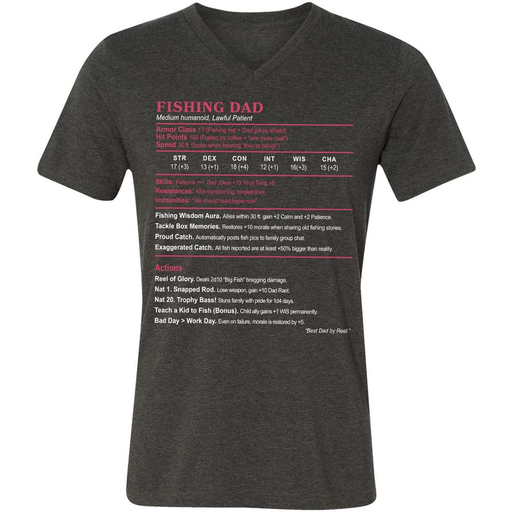 FISHING DAD Unisex V-Neck T-Shirt - Dark Grey Heather - 8