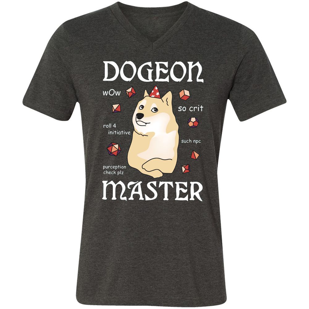Dogeon Master Unisex V-Neck T-Shirt - Dark Grey Heather - 8