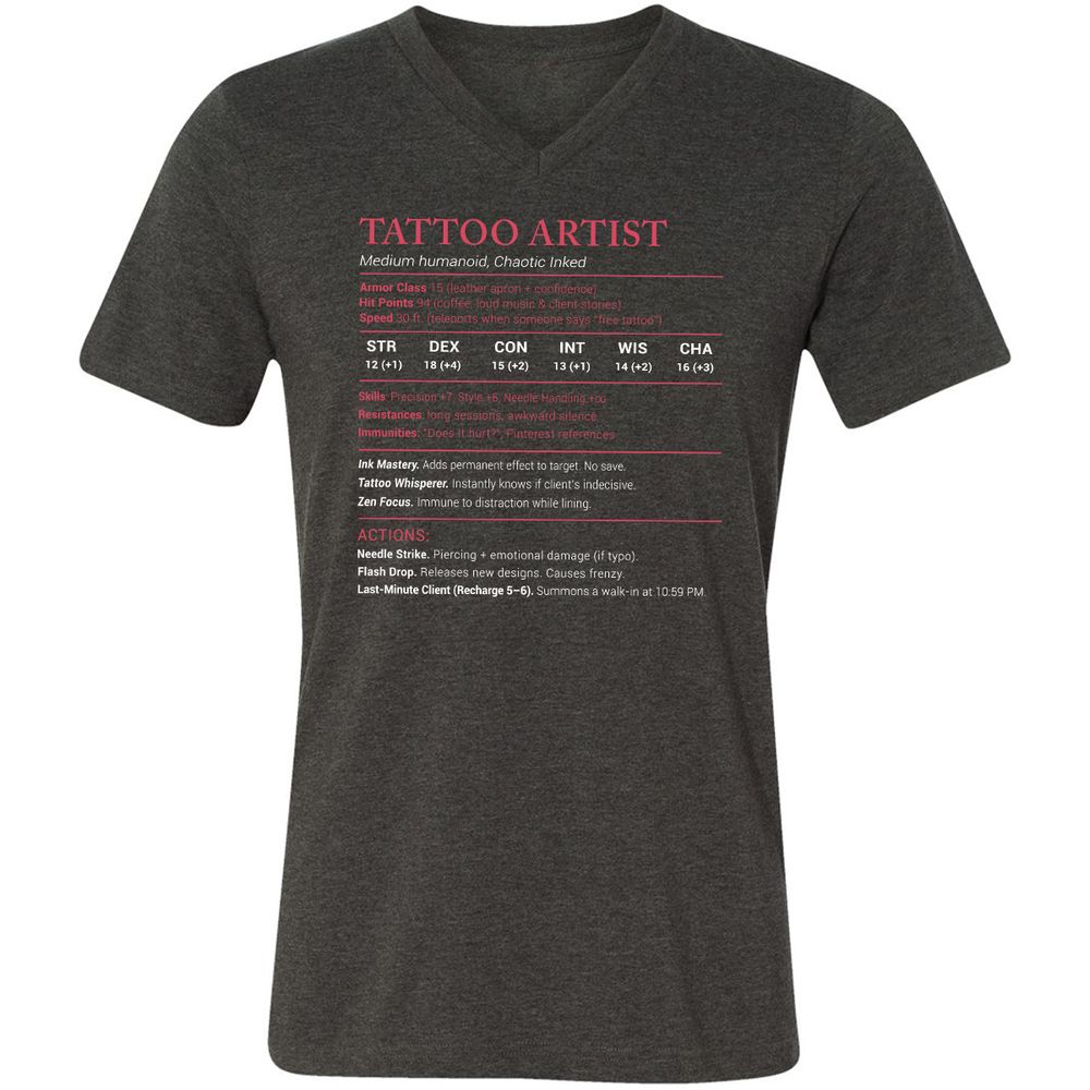 Tattoo Artist Stats Unisex V-Neck T-Shirt - Dark Grey Heather - 8