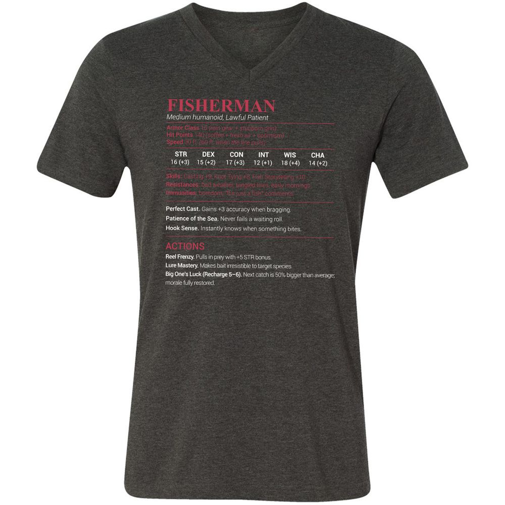 Fisherman Stats Unisex V-Neck T-Shirt - Dark Grey Heather - 8