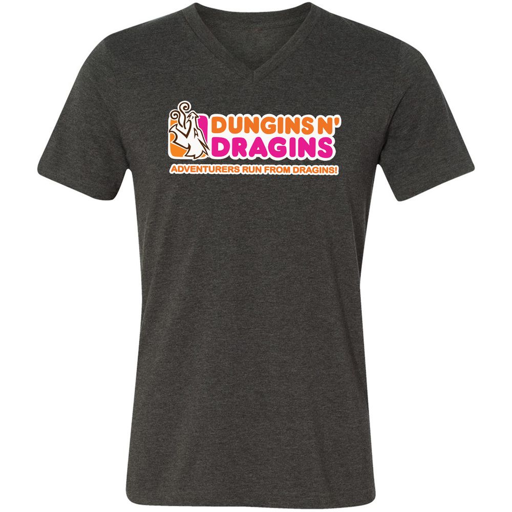 Dungins & Dragins Unisex V-Neck T-Shirt - Dark Grey Heather - 8