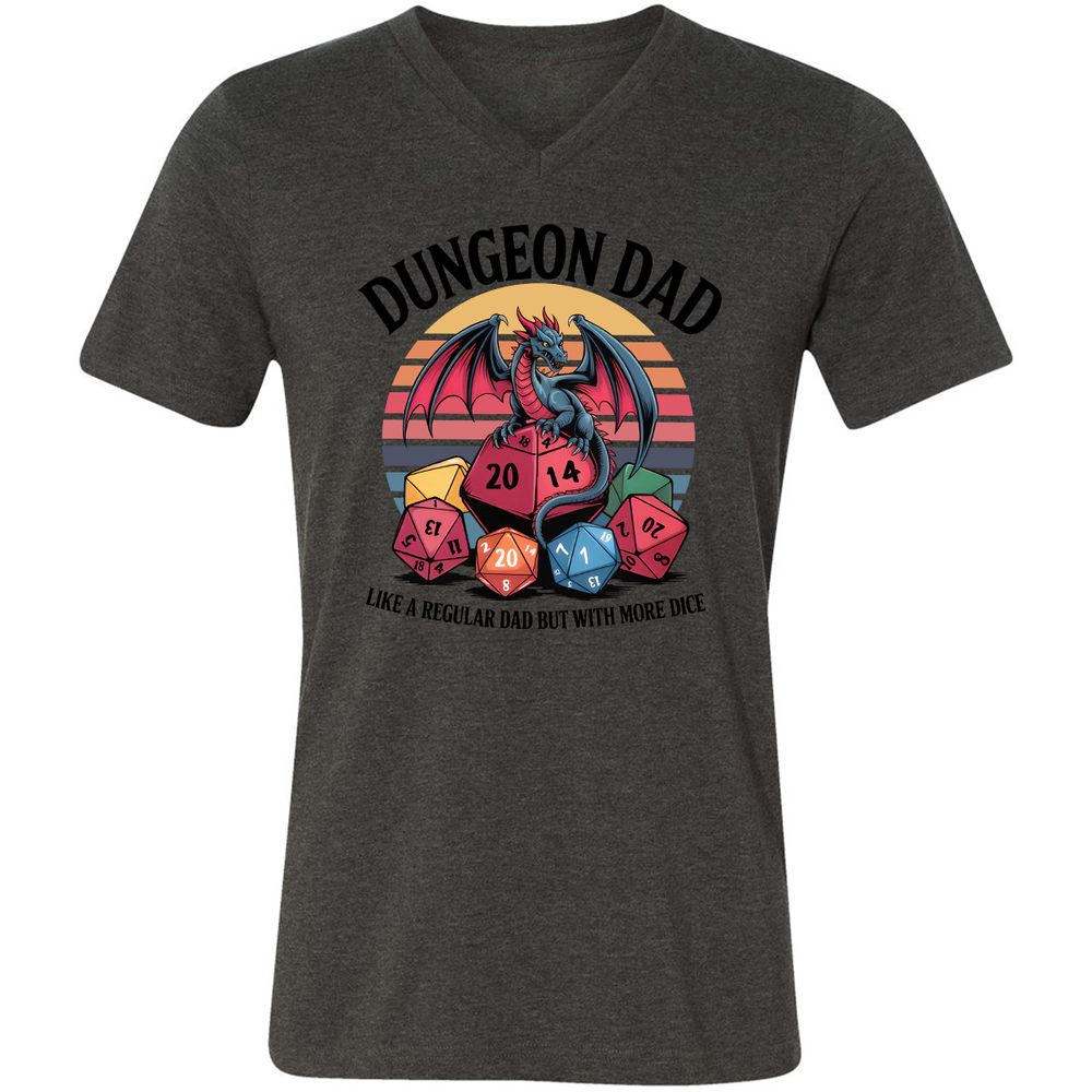 Dungeon Dad With More Dice Unisex V-Neck T-Shirt - Dark Grey Heather - 8