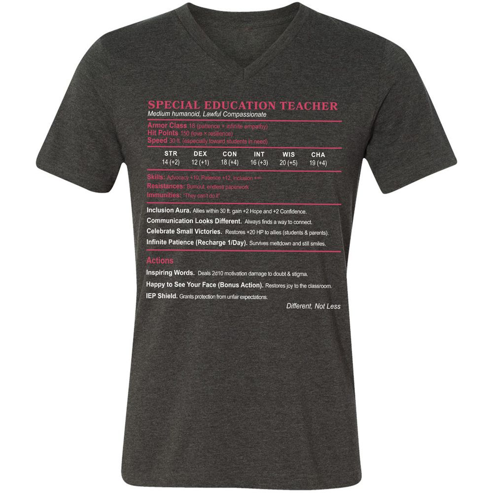 Special Education Teacher Unisex V-Neck T-Shirt - Dark Grey Heather - 8