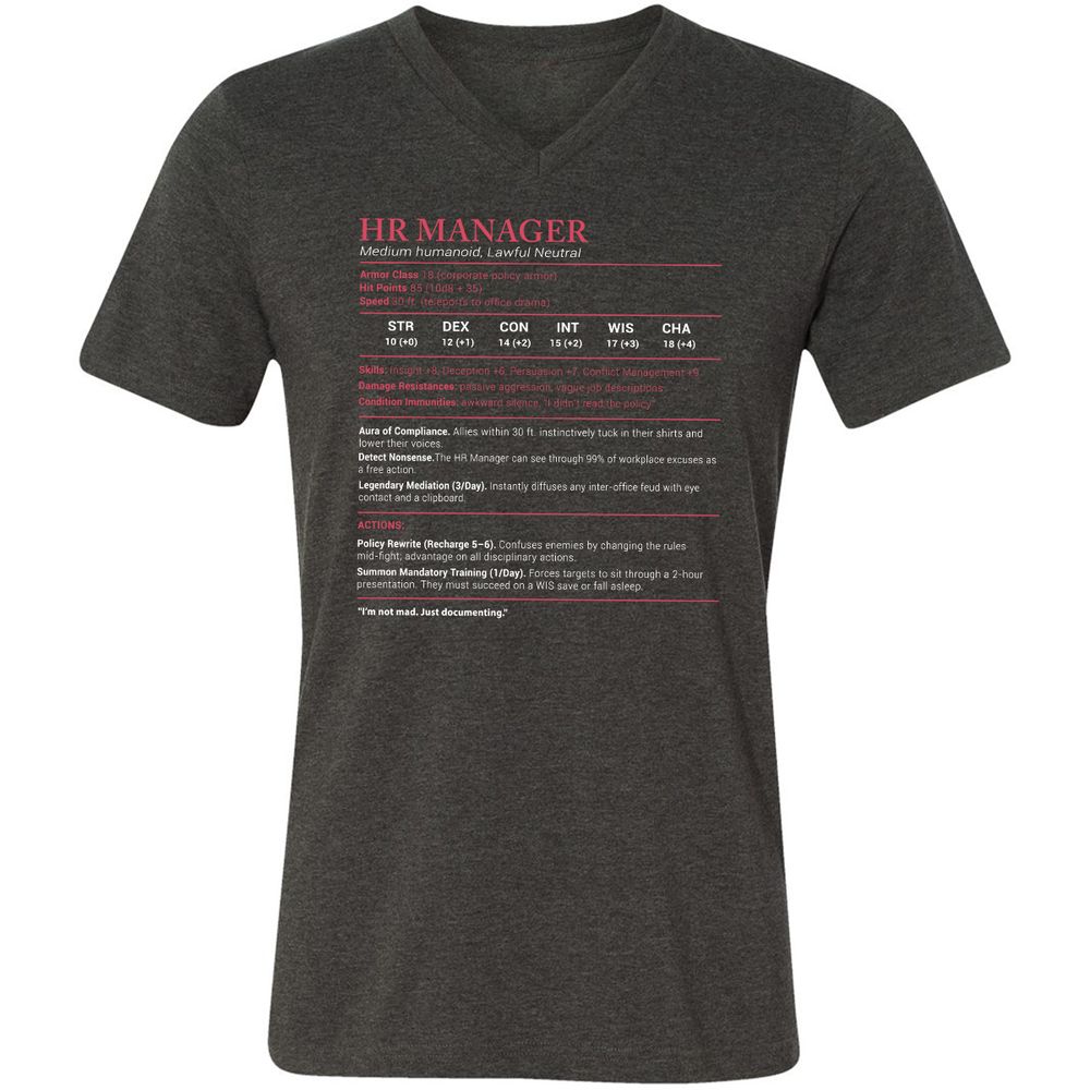 HR Manager Stats Unisex V-Neck T-Shirt - Dark Grey Heather - 8