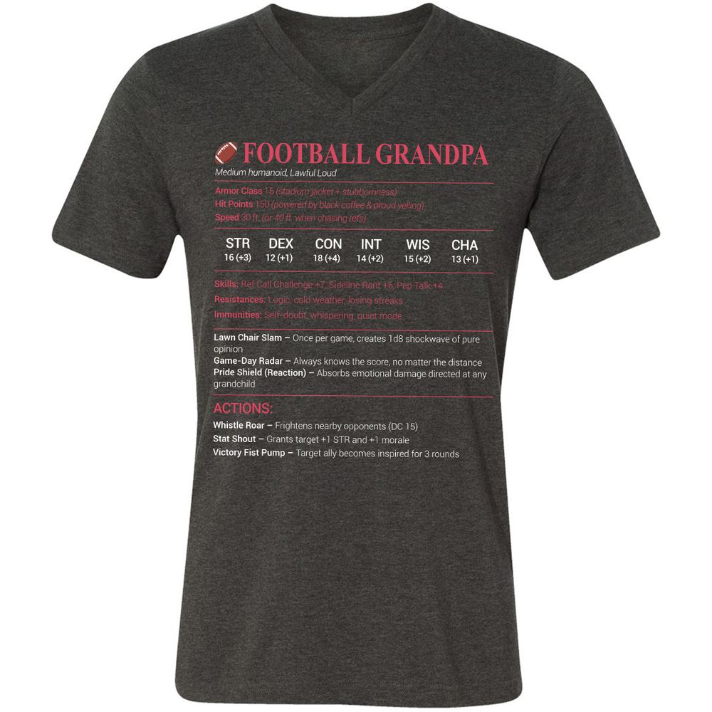 Football Grandpa Unisex V-Neck T-Shirt - Dark Grey Heather - 8