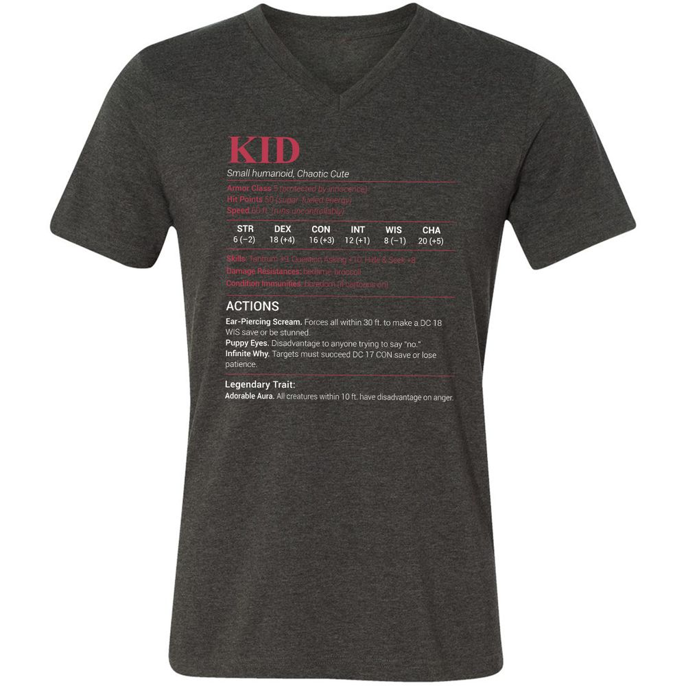 Kid Stats Unisex V-Neck T-Shirt - Dark Grey Heather - 8