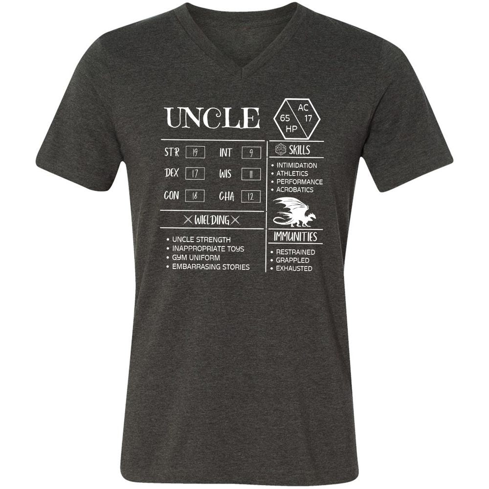 Uncle Stats 2 Unisex V-Neck T-Shirt - Dark Grey Heather - 8