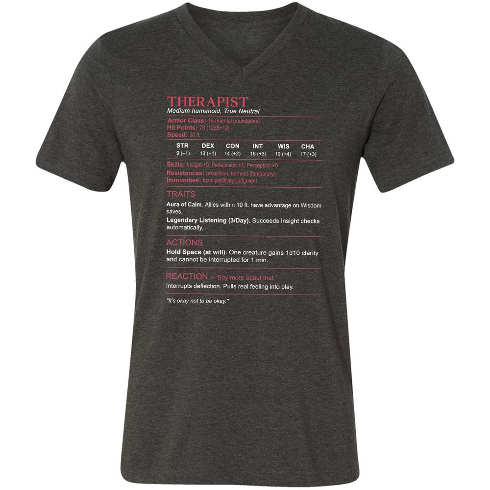 Therapist Stats Unisex V-Neck T-Shirt - Dark Grey Heather - 8
