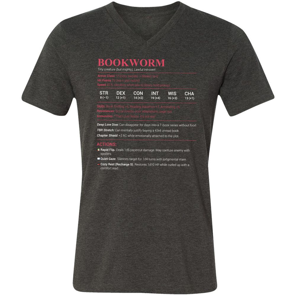 Bookworm Stats Unisex V-Neck T-Shirt - Dark Grey Heather - 8