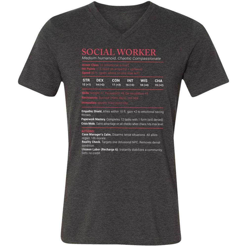 Social Worker Stats Unisex V-Neck T-Shirt - Dark Grey Heather - 8