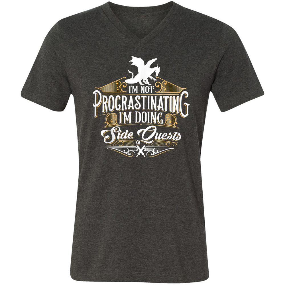 I'm Doing Side Quests Unisex V-Neck T-Shirt - Dark Grey Heather - 8