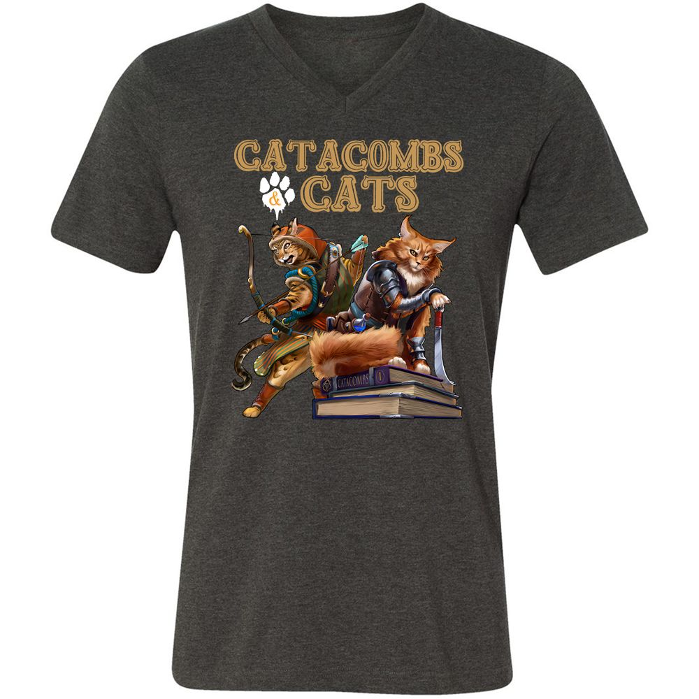 Catacombs & Cats Unisex V-Neck T-Shirt - Dark Grey Heather - 8