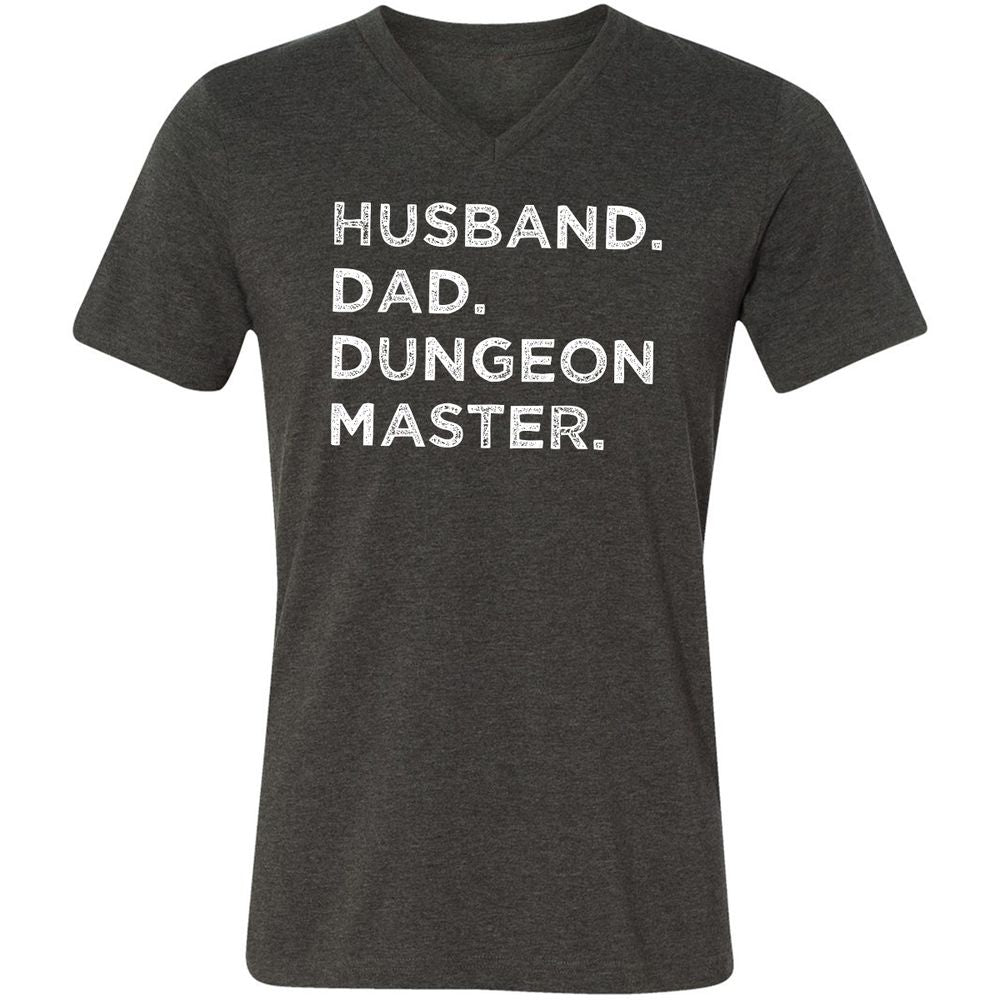 Husband Dad Dungeon Master Unisex V-Neck T-Shirt - Dark Grey Heather - 8