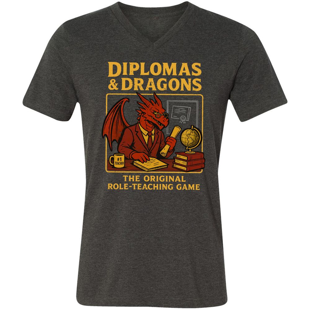 Diplomas & Dragons Unisex V-Neck T-Shirt - Dark Grey Heather - 8