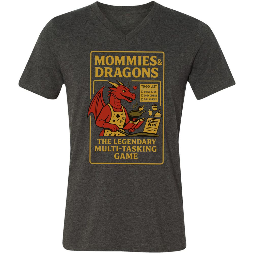 Mommies & Dragons Unisex V-Neck T-Shirt - Dark Grey Heather - 8