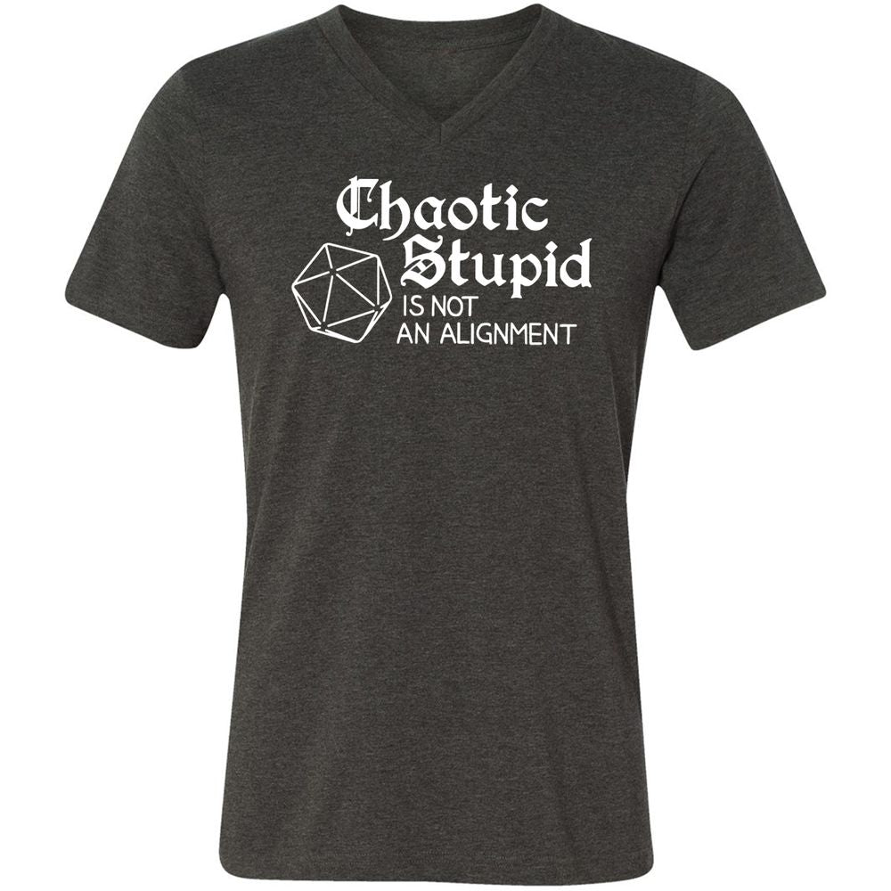 Chaotic Stupid Is Not An Alignment Unisex V-Neck T-Shirt - Dark Grey Heather - 8