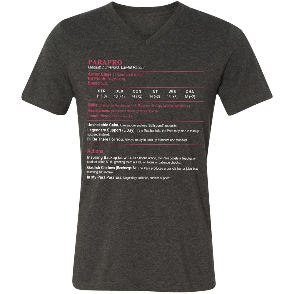 para Unisex V-Neck T-Shirt - Dark Grey Heather - 8