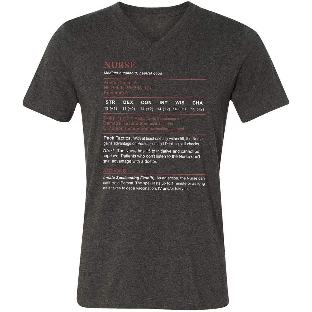 Nurse Stats 2 Unisex V-Neck T-Shirt - Dark Grey Heather - 8