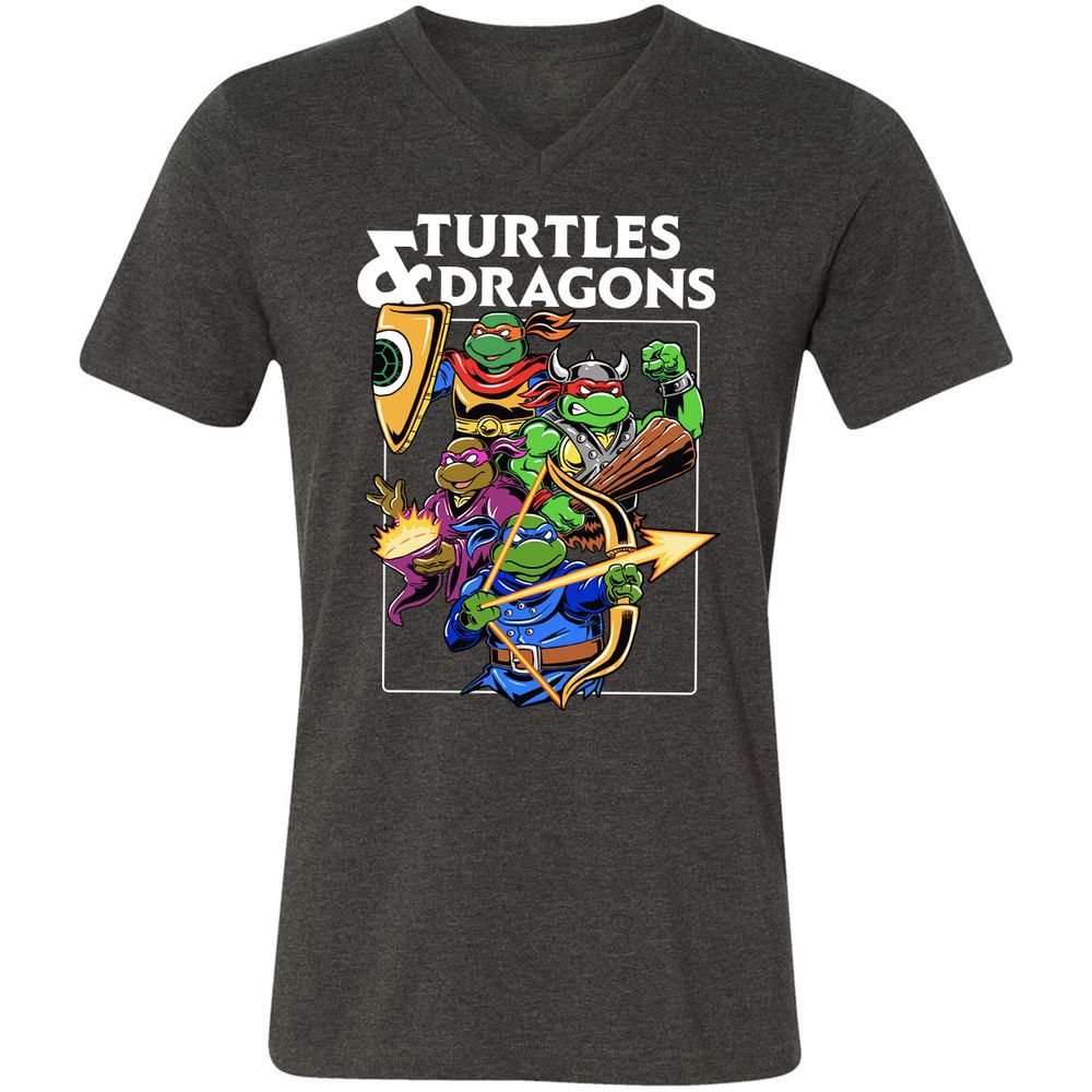 Turtles & Dragons Unisex V-Neck T-Shirt - Dark Grey Heather - 8