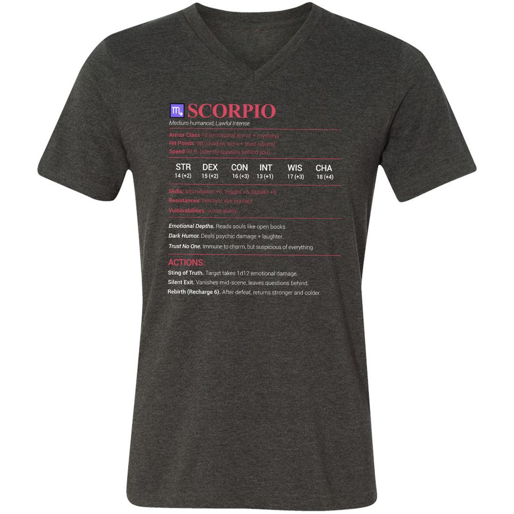 Scorpio Stats Unisex V-Neck T-Shirt - Dark Grey Heather - 8