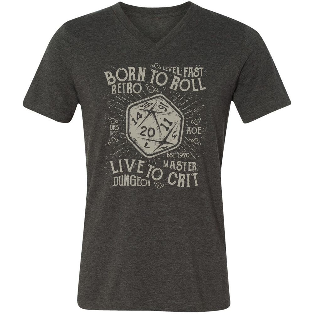 Born To Roll Live To Crit Unisex V-Neck T-Shirt - Dark Grey Heather - 8