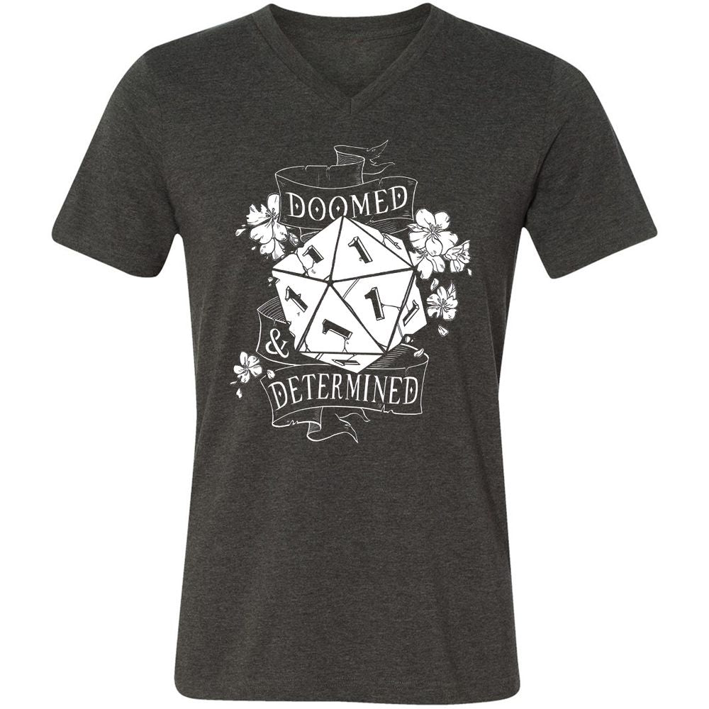 Doomed Determined Unisex V-Neck T-Shirt - Dark Grey Heather - 8