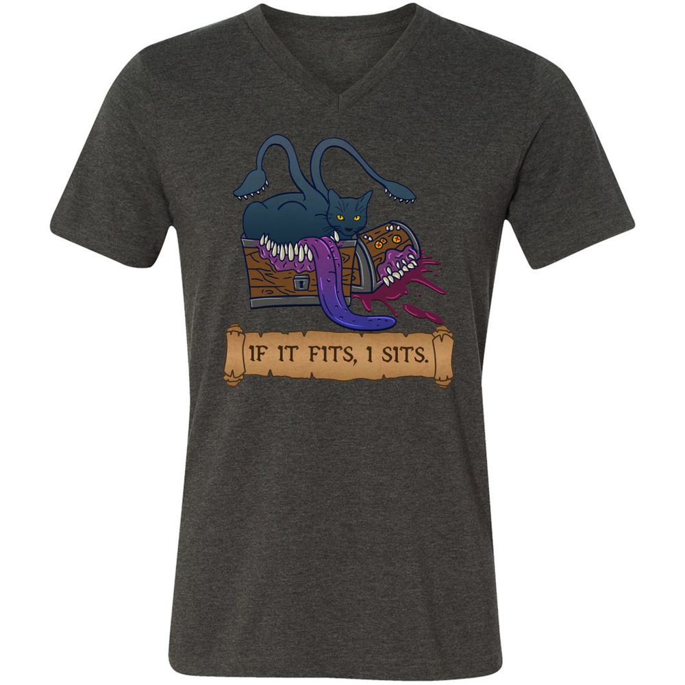 If It Fits I Sits Unisex V-Neck T-Shirt - Dark Grey Heather - 8