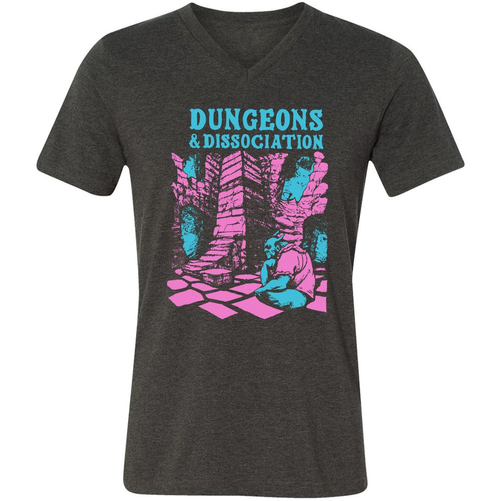 Dungeons And Dissociation Unisex V-Neck T-Shirt - Dark Grey Heather - 8