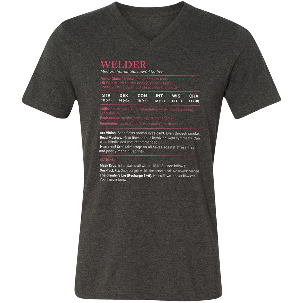 Welder Stats Unisex V-Neck T-Shirt - Dark Grey Heather - 8