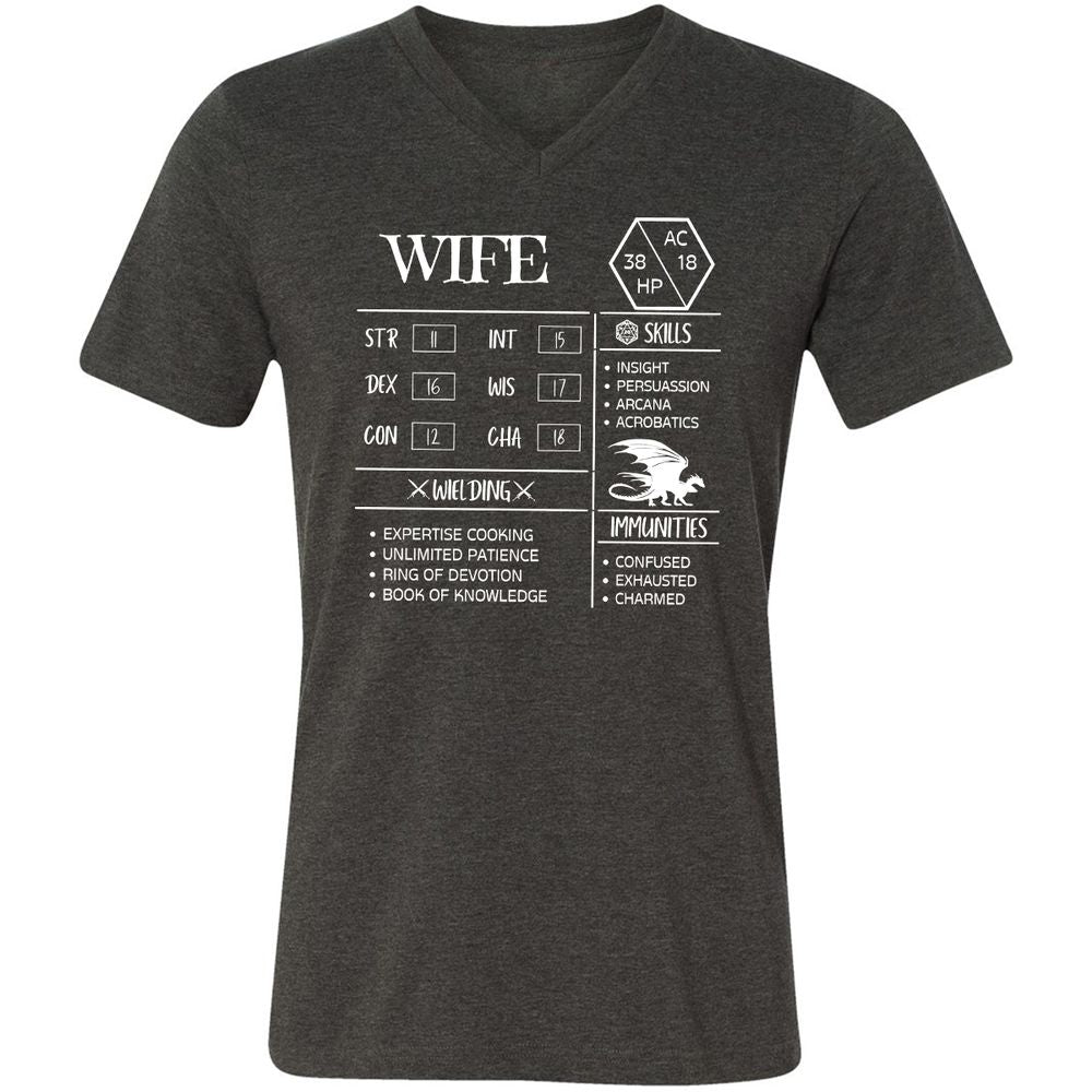 Wife Stats 2 Unisex V-Neck T-Shirt - Dark Grey Heather - 8
