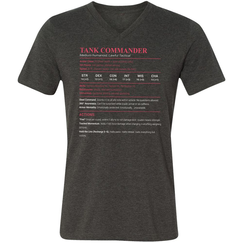 Tank Commander Unisex V-Neck T-Shirt - Dark Grey Heather - 8