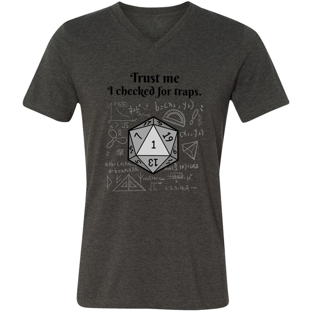 Trust me, I checked for traps. Unisex V-Neck T-Shirt - Dark Grey Heather - 8