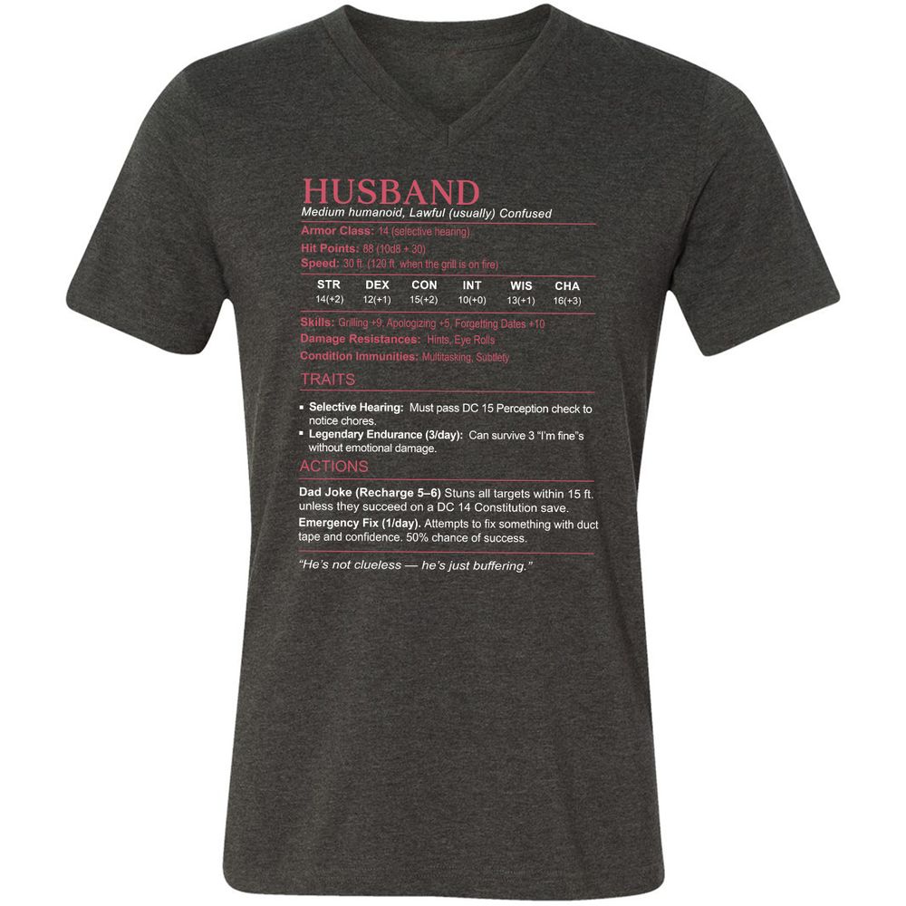 Husband Stats Unisex V-Neck T-Shirt - Dark Grey Heather - 8