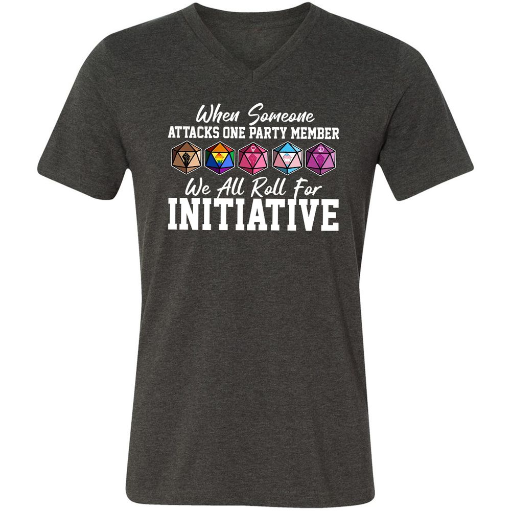 LGBT Roll For Initiative Unisex V-Neck T-Shirt - Dark Grey Heather - 8