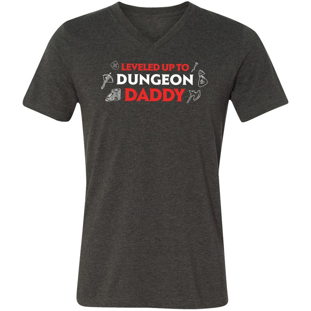 Leveled Up To Dungeon Daddy Unisex V-Neck T-Shirt - Dark Grey Heather - 8