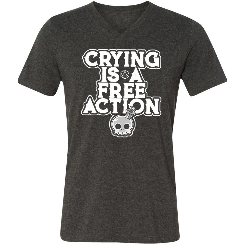 Crying Is A Free Action Unisex V-Neck T-Shirt - Dark Grey Heather - 8