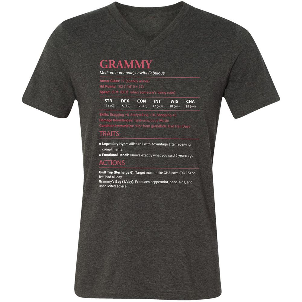 Grammy Stats Unisex V-Neck T-Shirt - Dark Grey Heather - 8