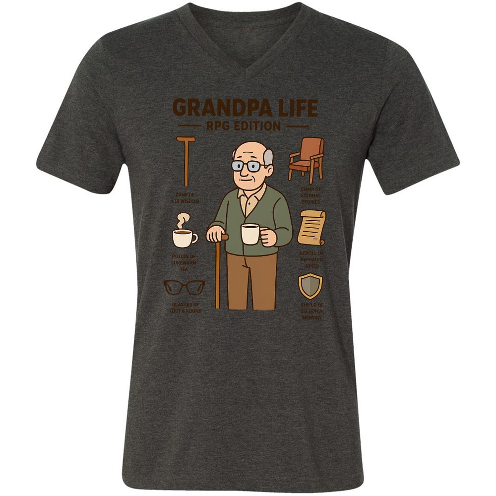 Grandpa Life RPG Edition Unisex V-Neck T-Shirt - Dark Grey Heather - 8