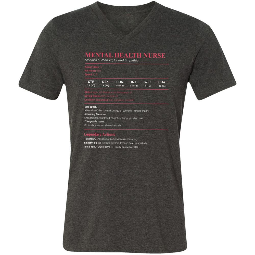 Mental Health Nurse Stats Unisex V-Neck T-Shirt - Dark Grey Heather - 8