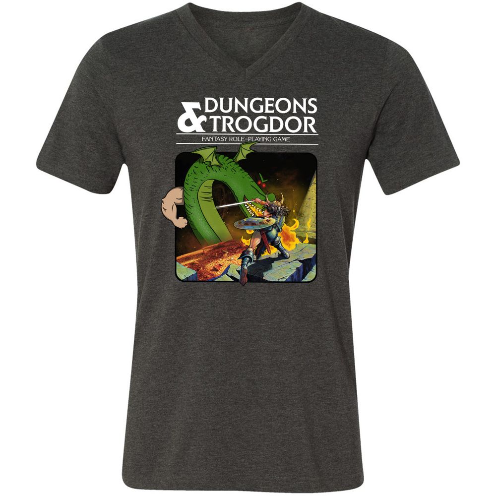 Trogdor Unisex V-Neck T-Shirt - Dark Grey Heather - 8