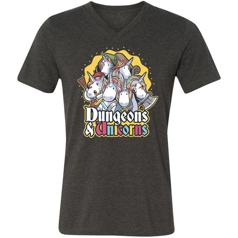 Dungeons And Unicorns Unisex V-Neck T-Shirt - Dark Grey Heather - 8
